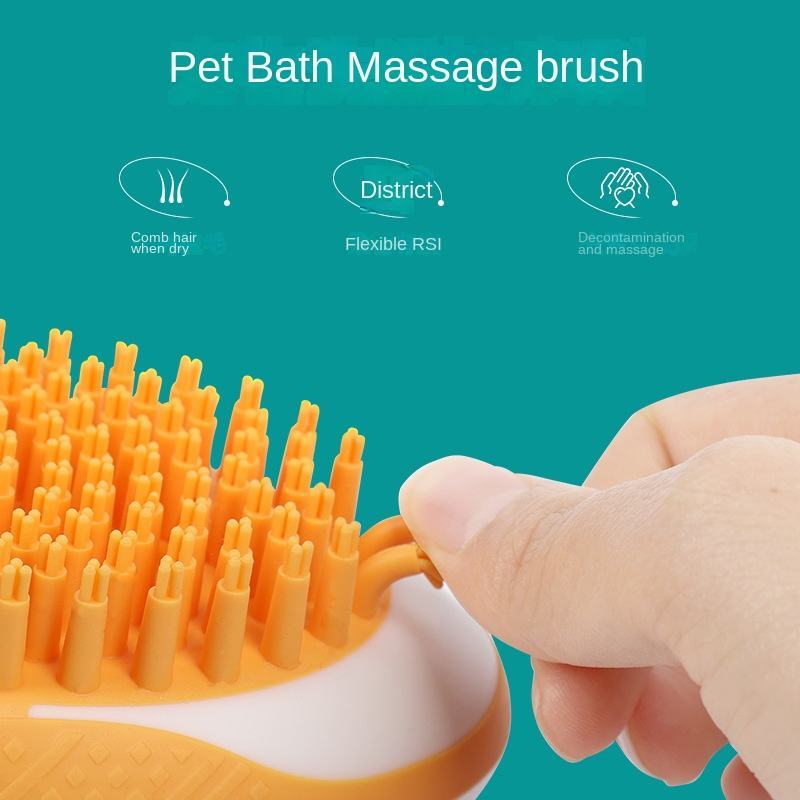 2-in-1 Pet Bath Brush with Shampoo Dispenser – Soft Silicone Groomer