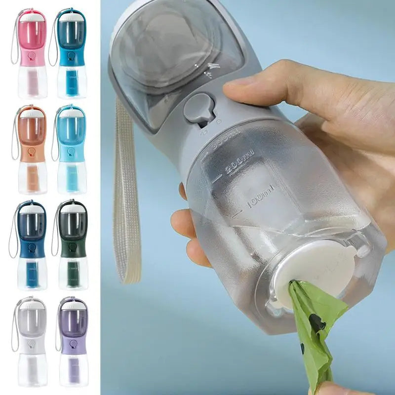 3-in-1 Pet Water Bottle – Feeder, Dispenser & Waste Bag Holder