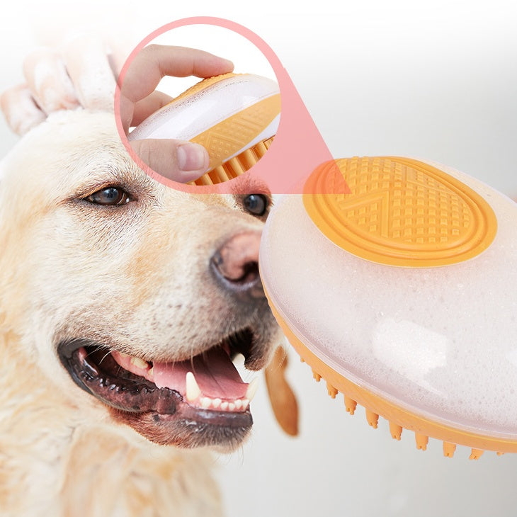 2-in-1 Pet Bath Brush with Shampoo Dispenser – Soft Silicone Groomer