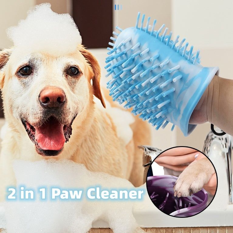 2-in-1 Dog Paw Washer & Grooming Brush – Silicone Bath Scrubber