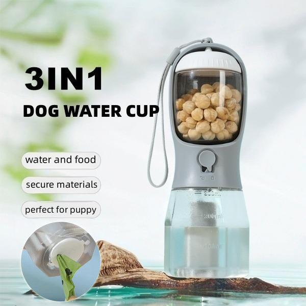 3-in-1 Pet Water Bottle – Feeder, Dispenser & Waste Bag Holder