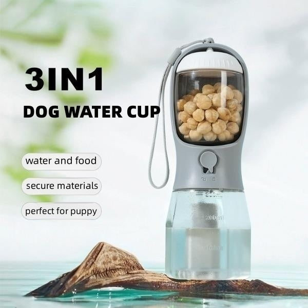 3-in-1 Pet Water Bottle – Feeder, Dispenser & Waste Bag Holder