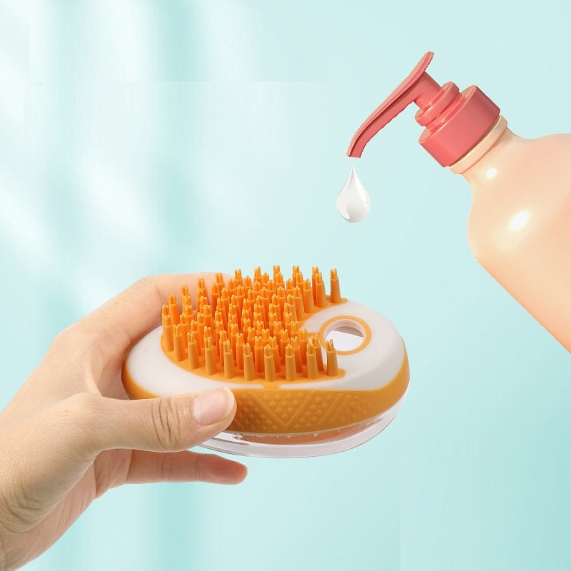 2-in-1 Pet Bath Brush with Shampoo Dispenser – Soft Silicone Groomer